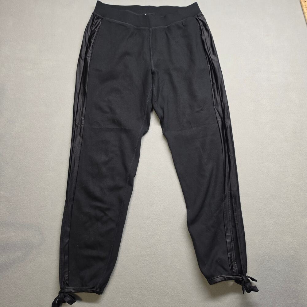 Fabletics Black Satin Stripe Tie Ankle Joggers Women Small Lounge Pants
